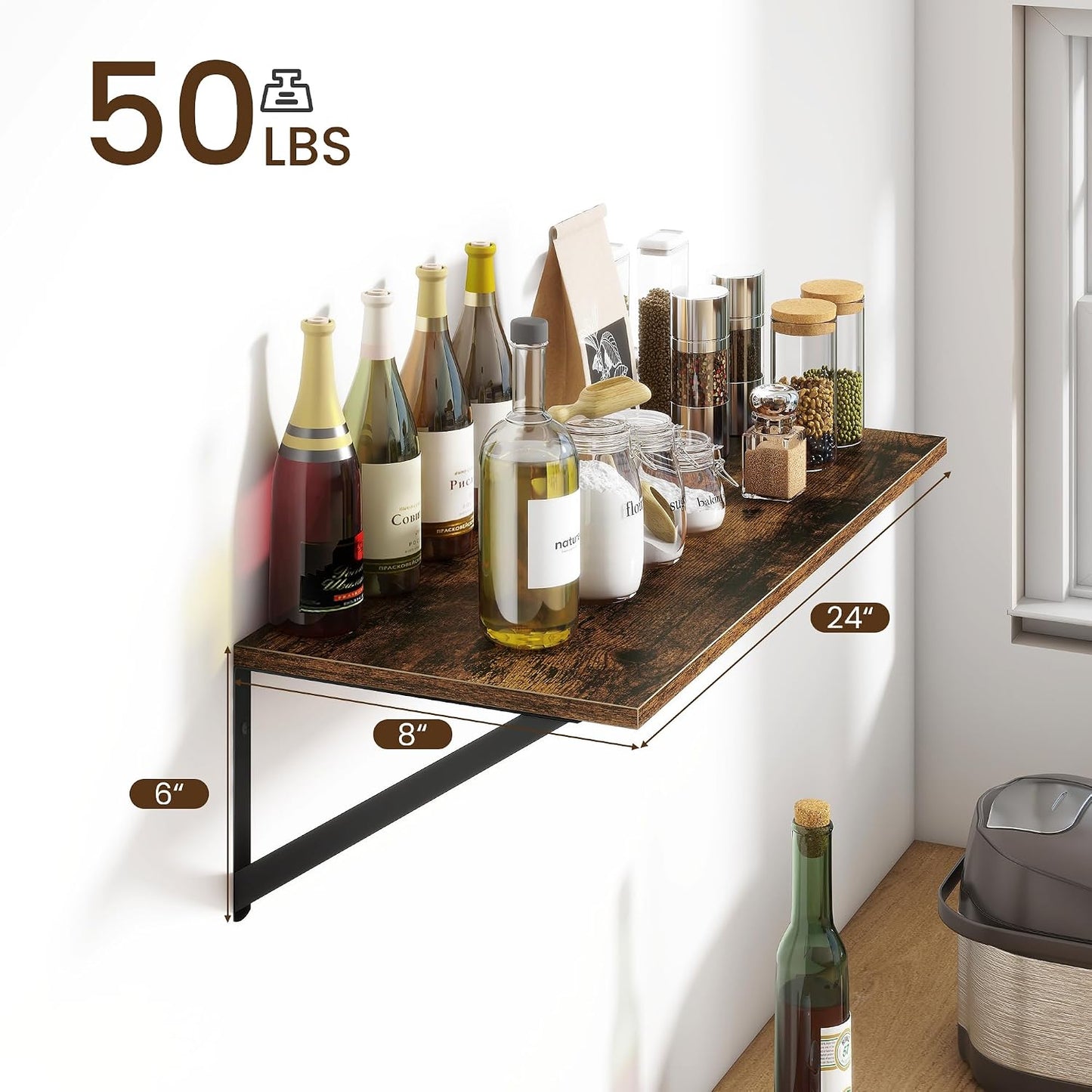 Set 2 estantes flotantes 24x8" soportes