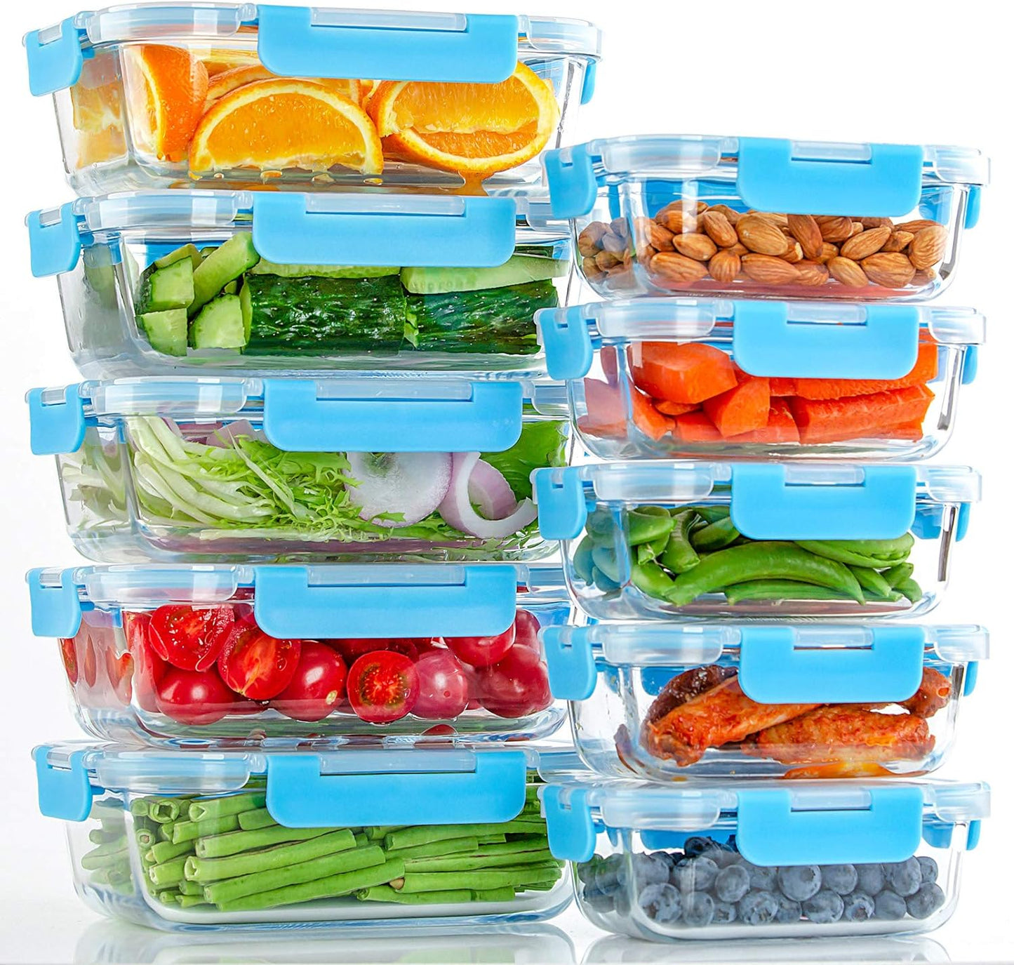 10 Recipientes Vidrio Almacenamiento Comida con Tapas