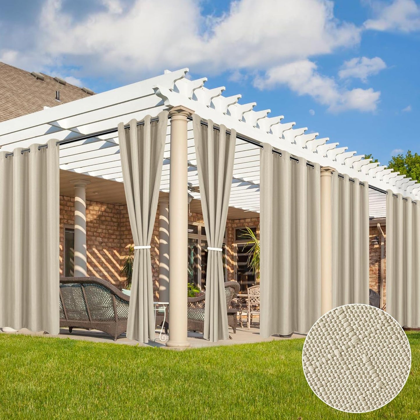 6 Cortinas Lino Impermeables Exteriores 54x84pulg