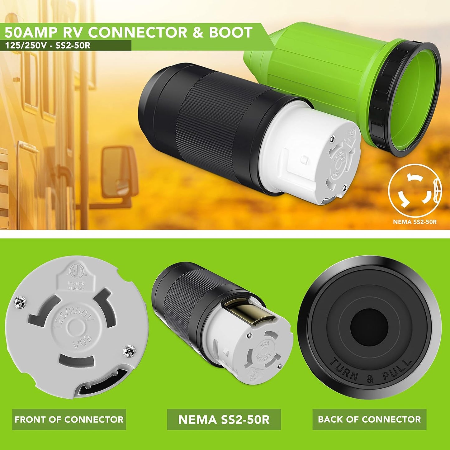 Cable 50A autocaravana con conector marino
