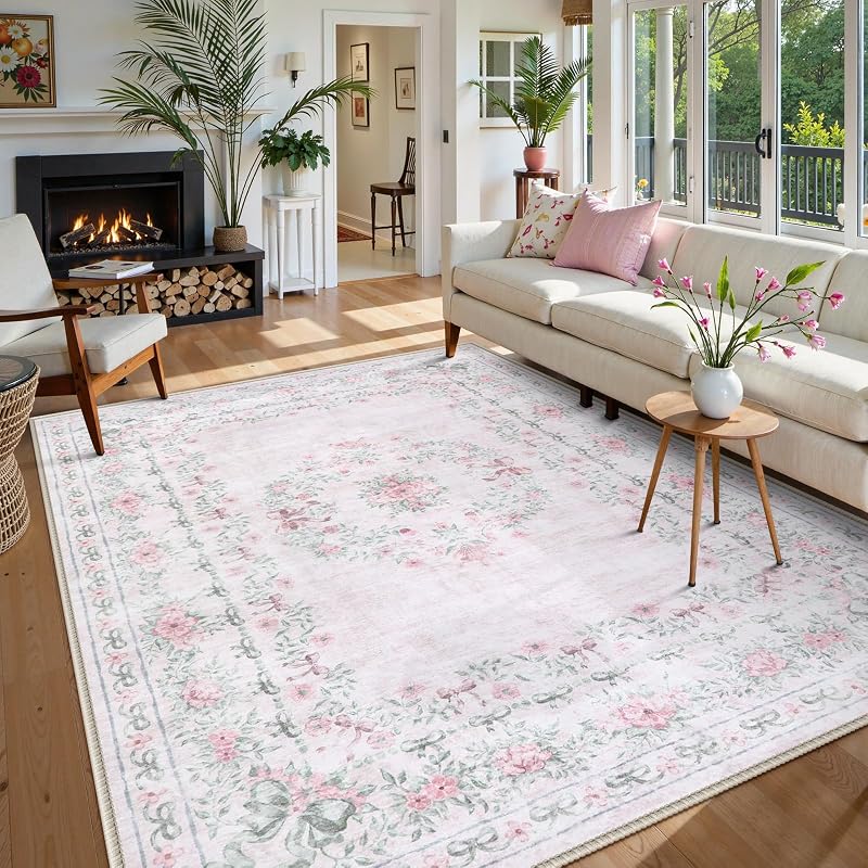 Alfombra 8x10 lavable rosa antiderrap dormitorio