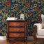 Papel tapiz autoadhesivo floral azul marino 17.5x393.7pulg