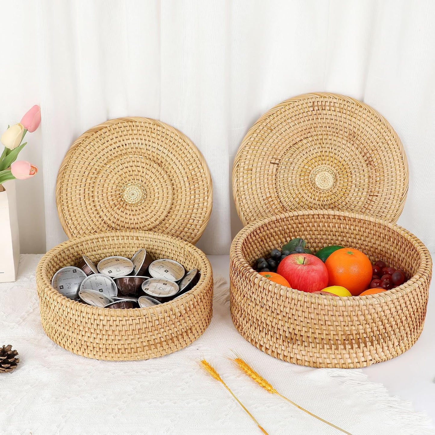 Caja ratán con tapa cesta decorativa 11.9x6"