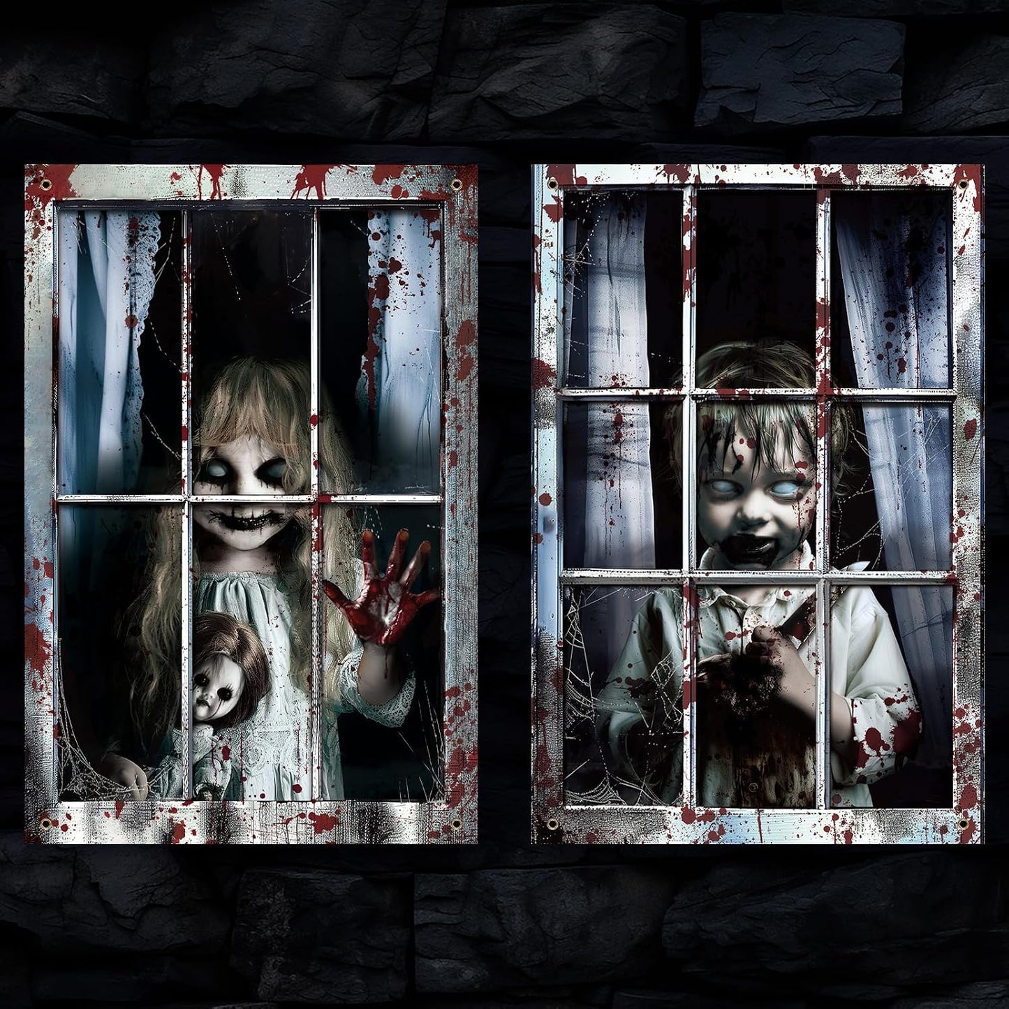 2 Cortinas Halloween 47x31pulg Tela Poliéster Ventanas
