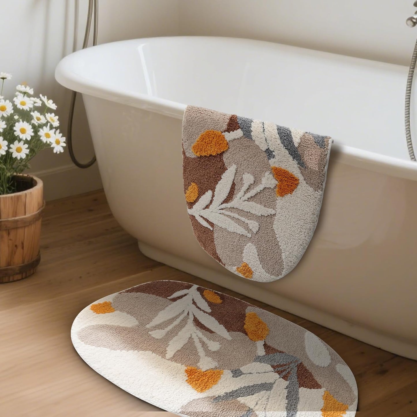 Alfombra baño floral antideslizante moderna suave peluda