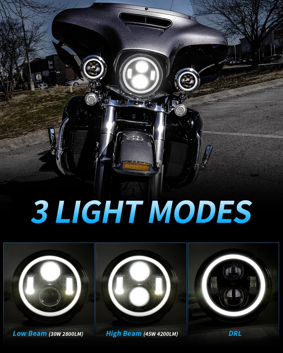 Faro frontal LED 7pulg halo blanco para Electra Glide