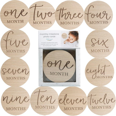 Tarjetas madera hitos bebé doble cara 1-12 meses