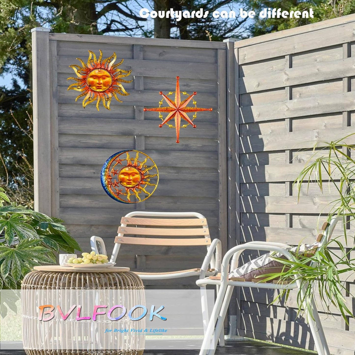 Set 3 decoración pared sol luna para jardín patio