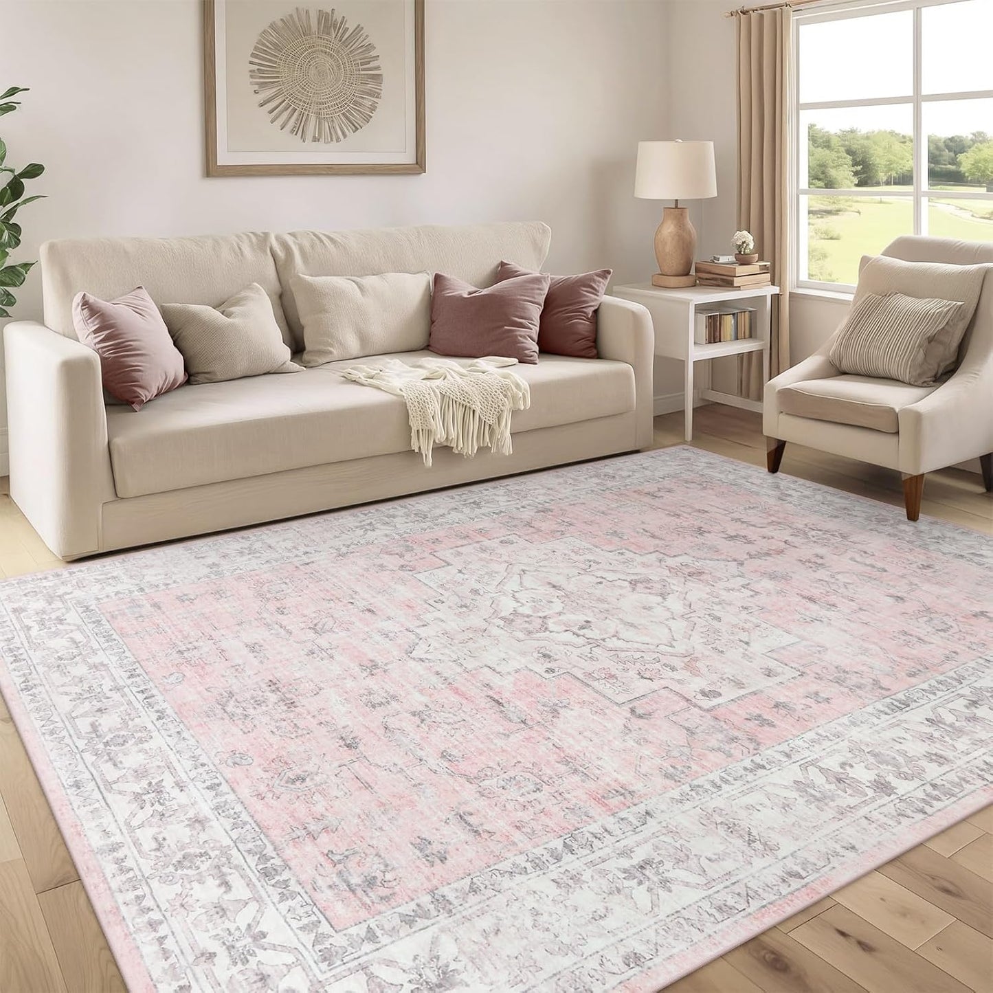 Alfombra rosa 8x10ft para dormitorio niñas antiderrap