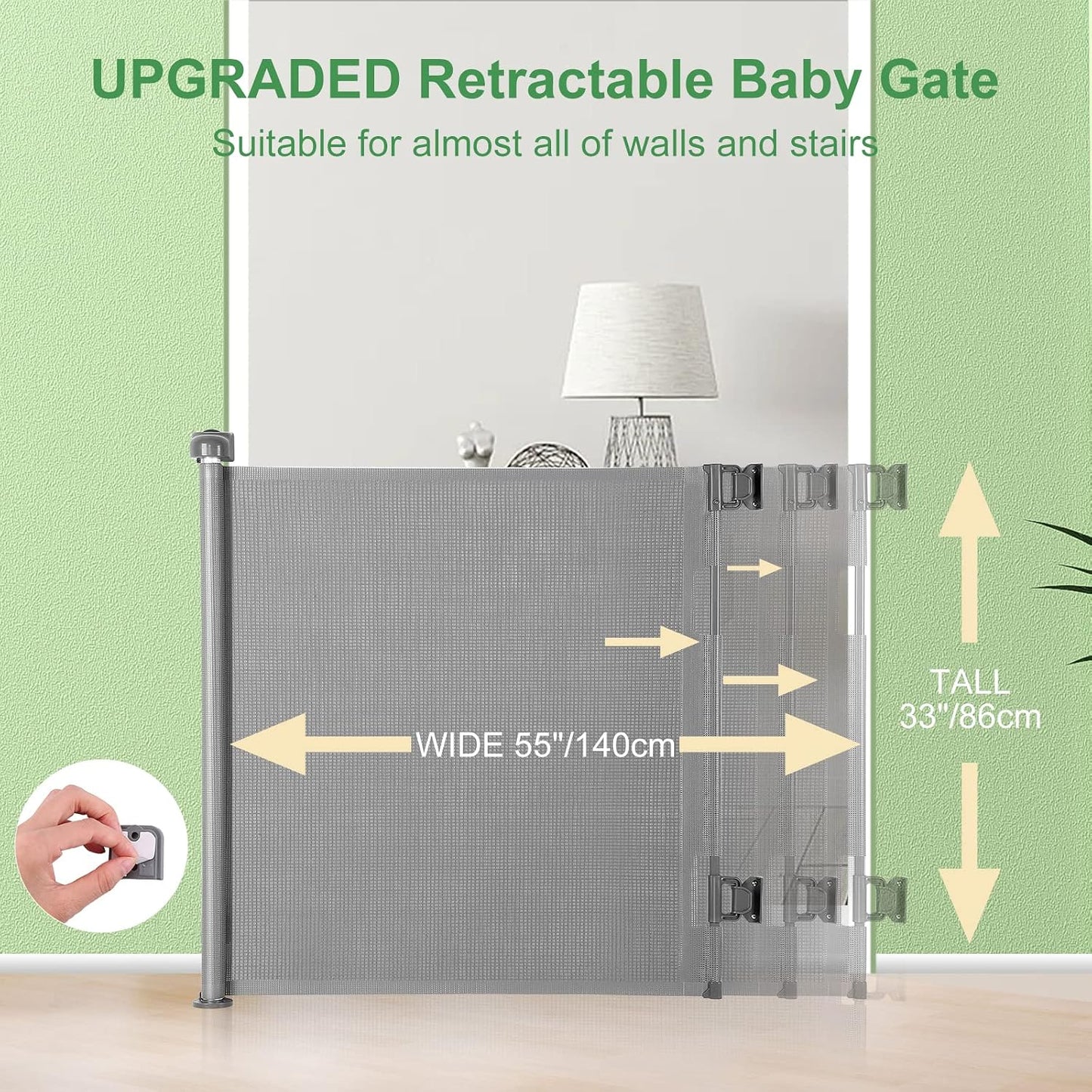 Puerta retráctil para bebé y mascotas 33pulg alto 55pulg ancho