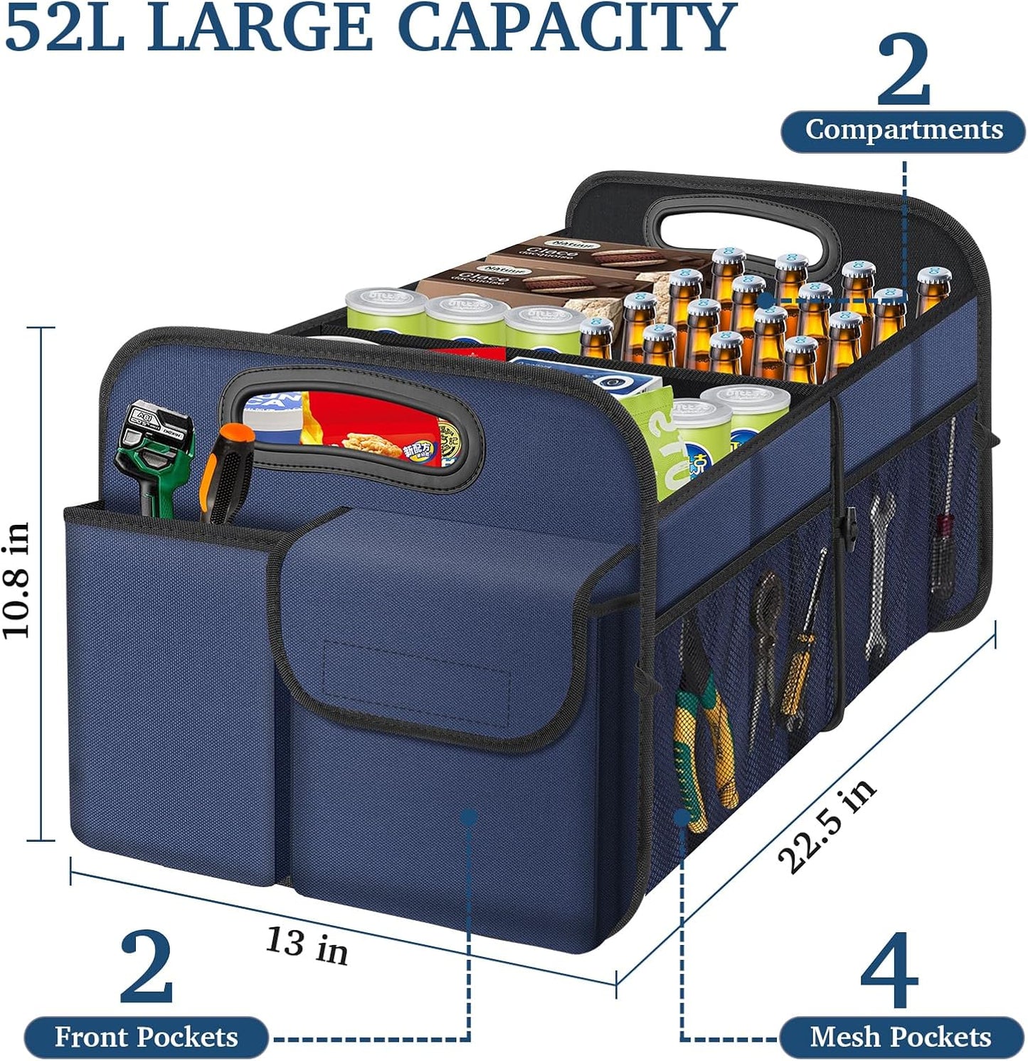 Organiz. maletero plegable 52L 5 compartimentos