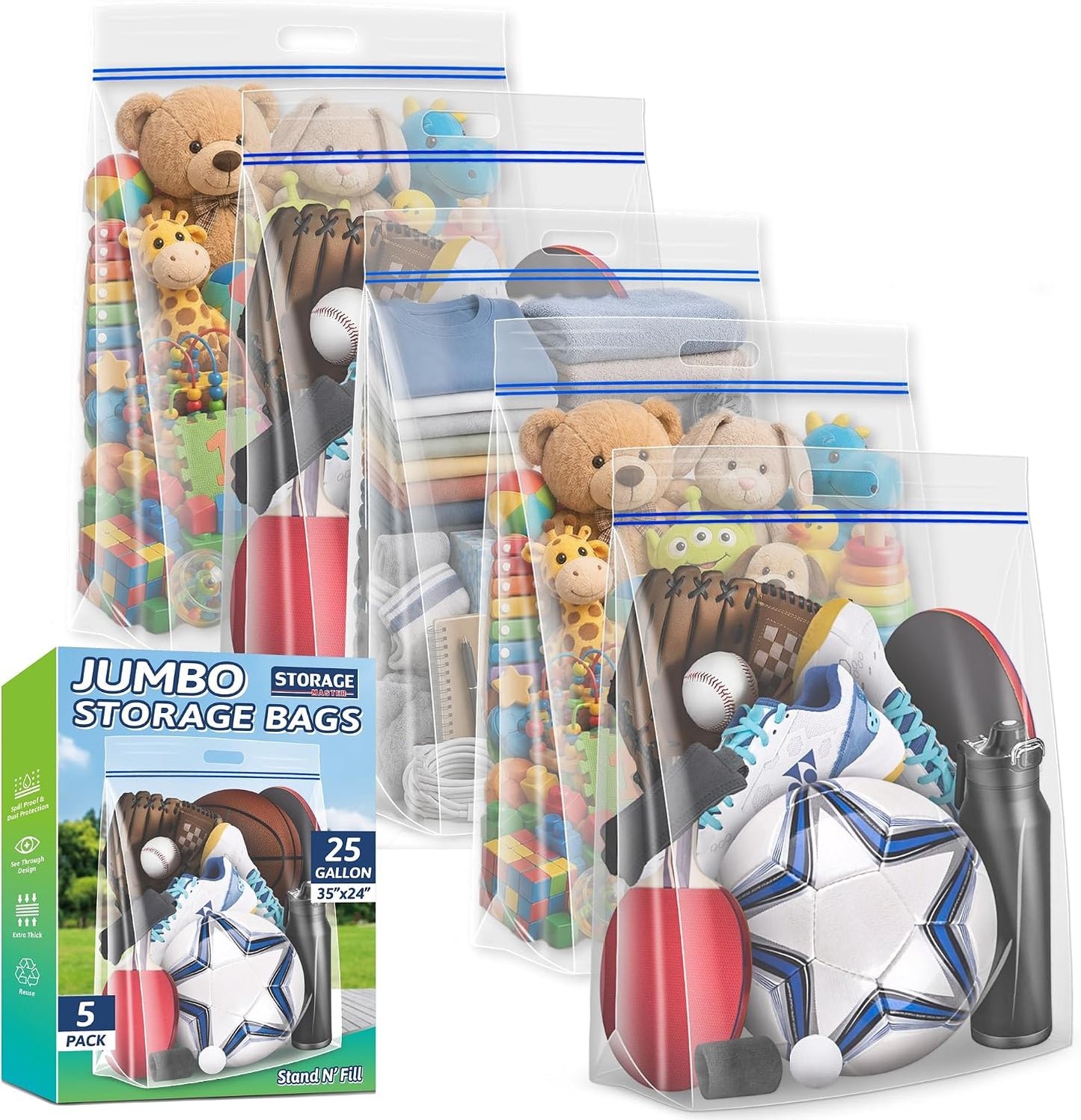 Bolsas almacenamiento 25gal 35x24" con cremallera set 5