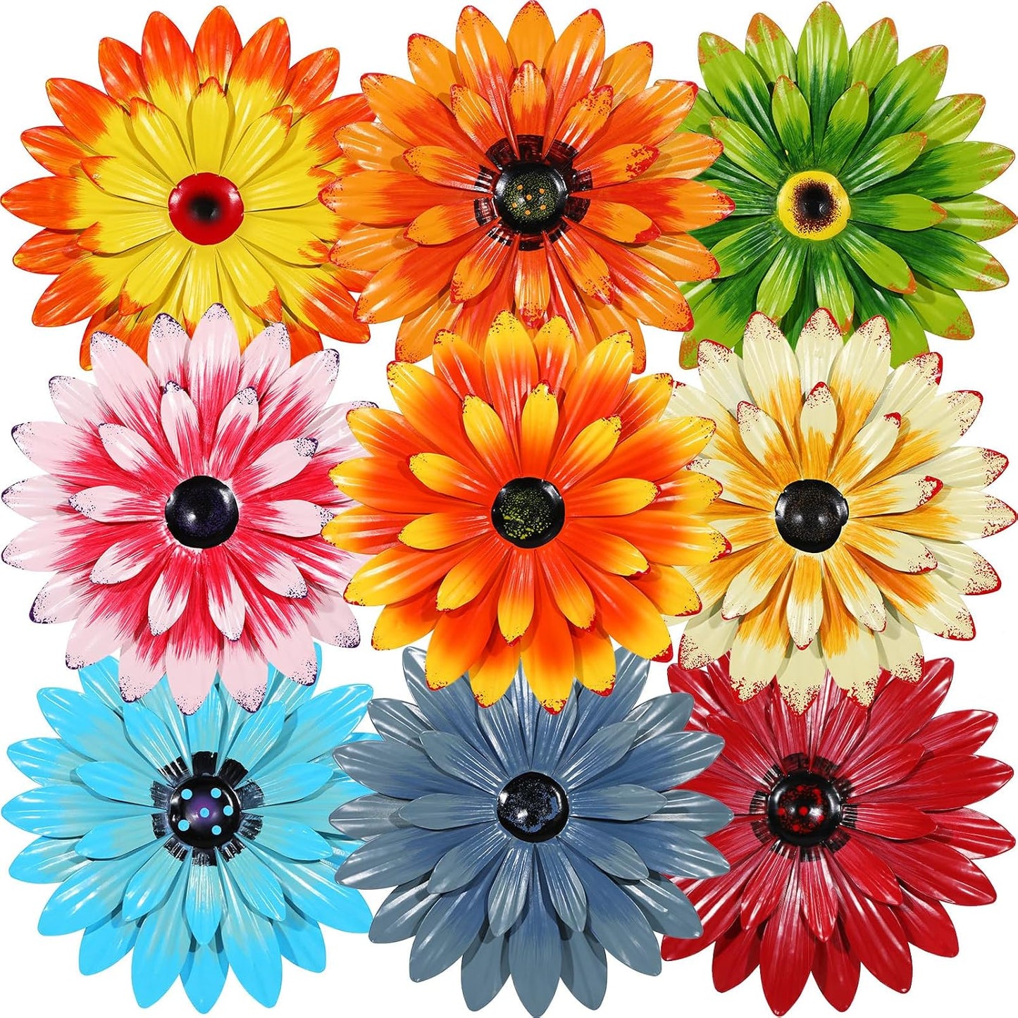 9 Pzas Flores Metal Decoración Pared 8pulg Bohemia Jardín