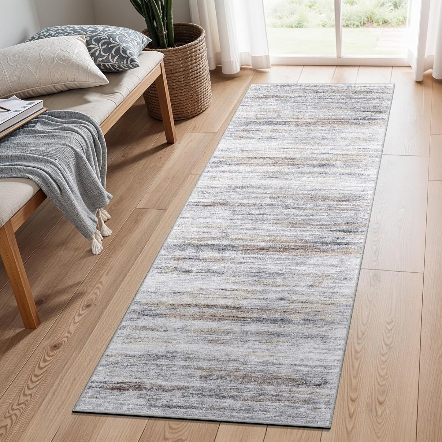 Alfombra pasillo lavable 2x5pulg beige gris antiderrap