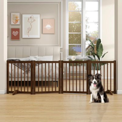 Puerta plegable para mascotas 4 paneles 24pulg color nogal