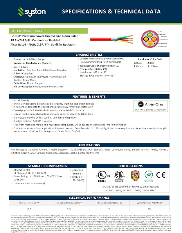 Cable alarma incendios 18 AWG 4-Conductor UL ETL