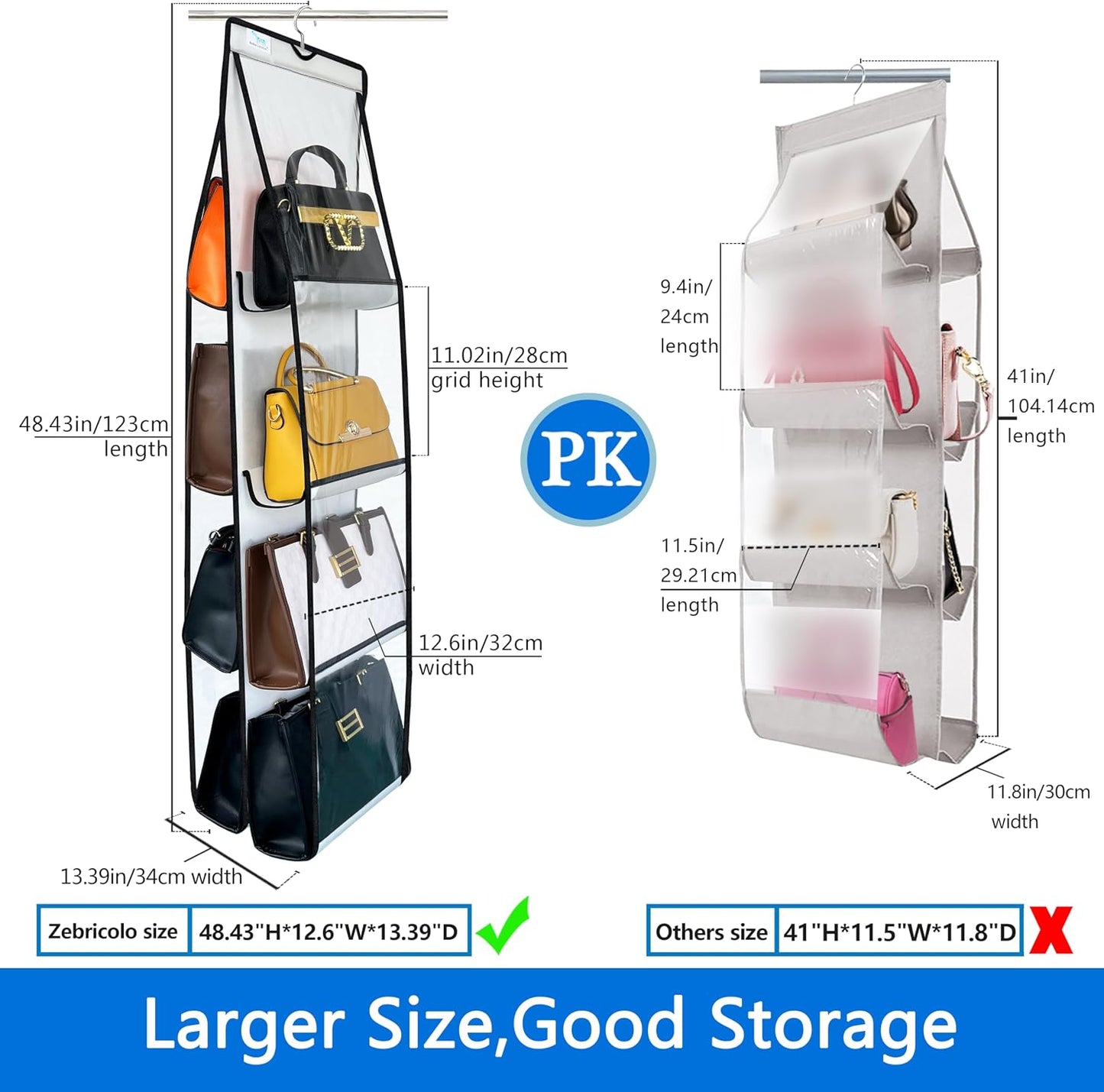 Organiz. bolso con ganchos ahorro espacio
