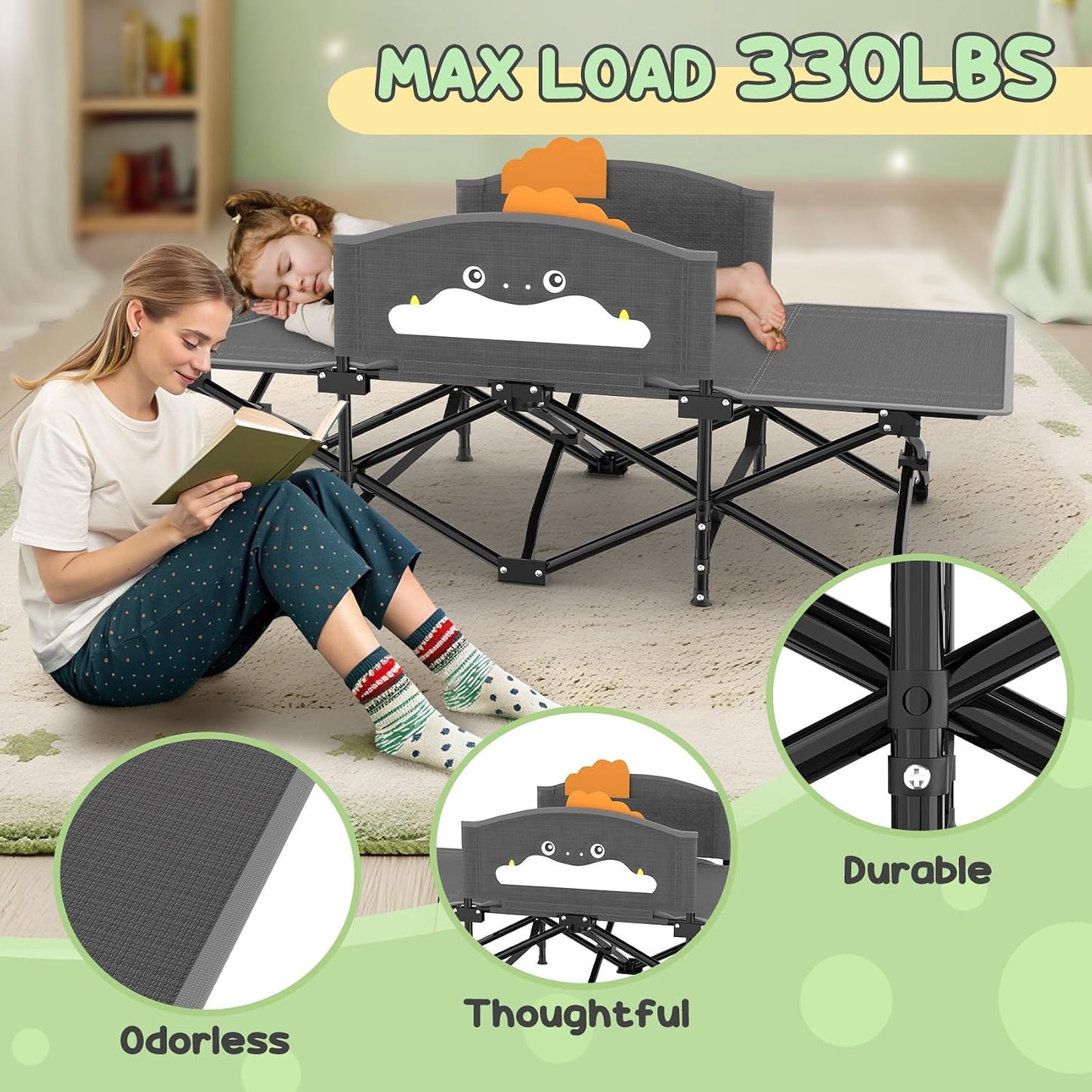 Cuna plegable para niños con pasamanos dibujos 5x4ft