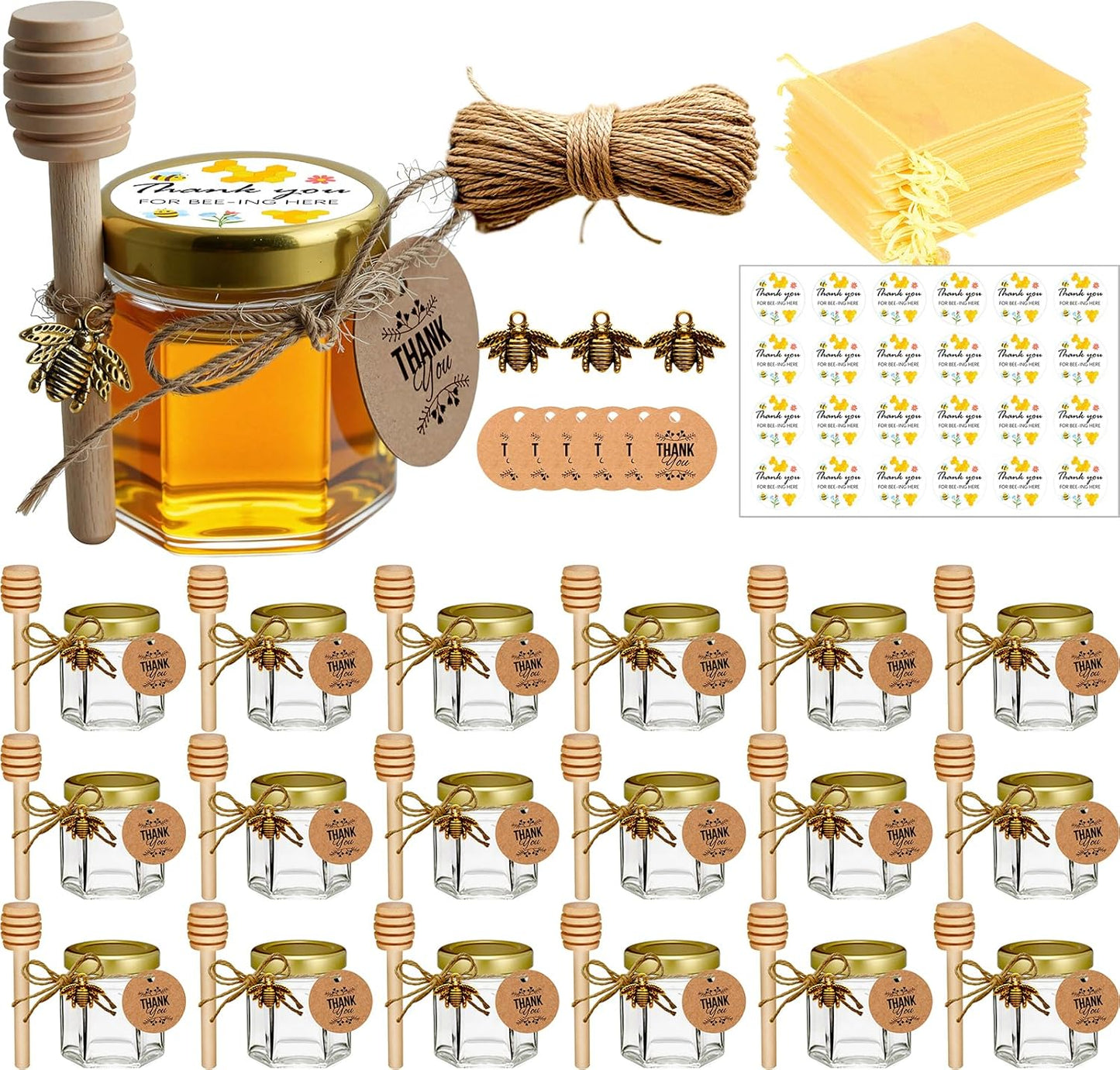 20 Mini Tarros Miel con Gotero Tapas Doradas Regalo Boda