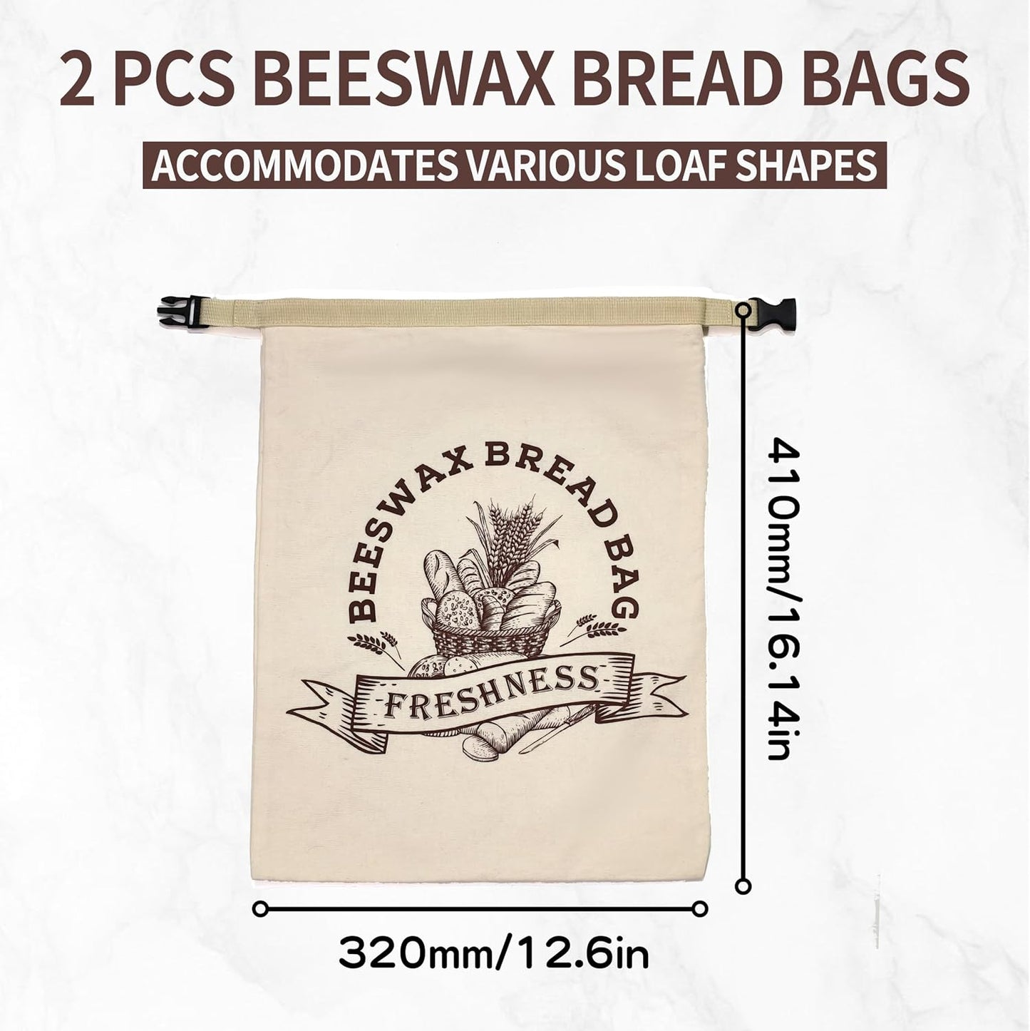 2 Pzas Bolsas Pan Reutilizables Cera Abeja XL Algodón