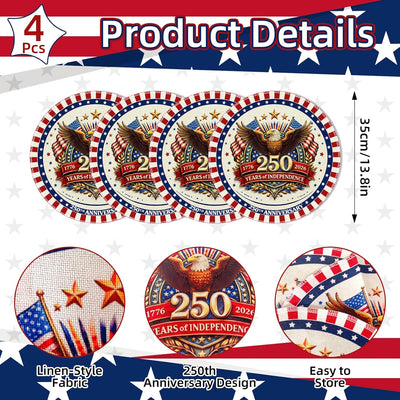 Mantel individual de lino 250 aniversario América con diseño águila rojo blanco azul