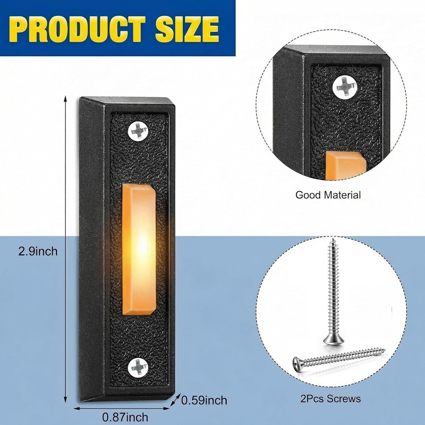 2 Botones Timbre LED con Cable Montaje Pared Negro Luz Calida