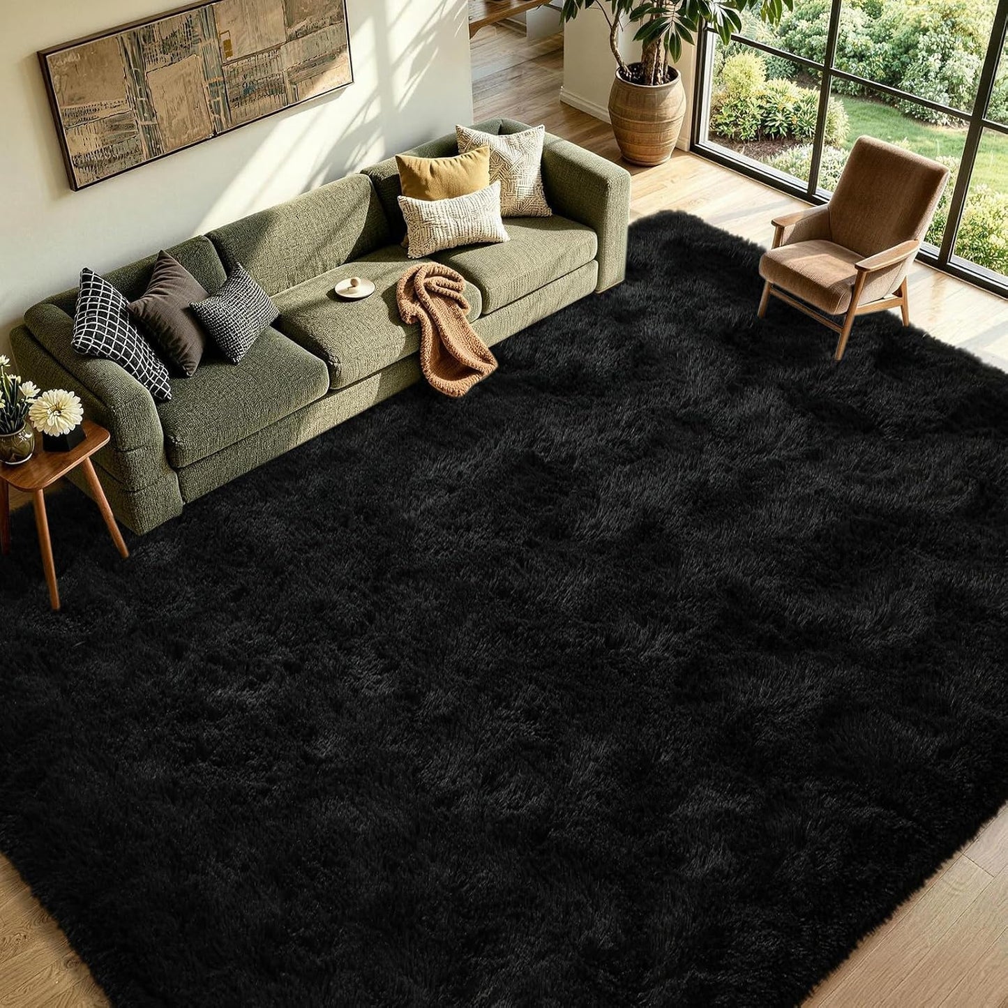 Tapete afelpado mullido antiderrap 6x9ft color negro