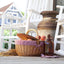 Cesta picnic tela cuadros blanco rojo