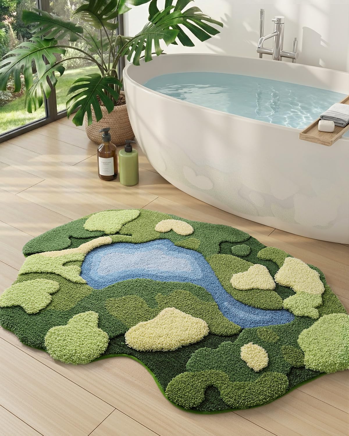 Alfombra baño microfibra antiderrap 39x55pulg verde musgo