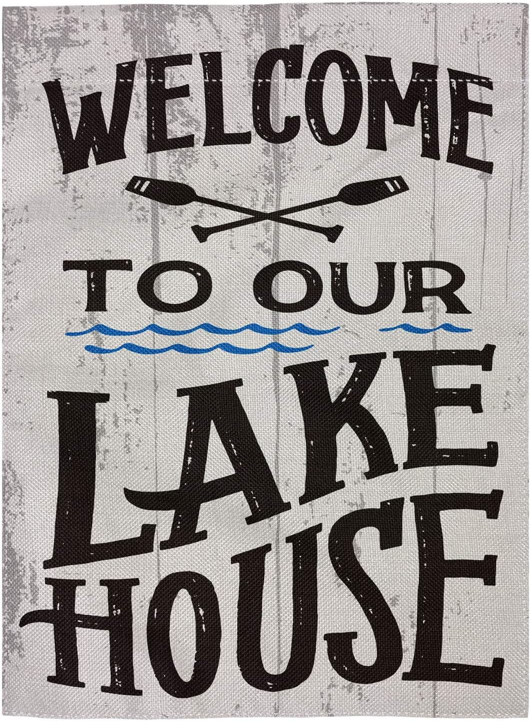 Bandera arpillera doble cara 12.5x18pulg welcome lake house