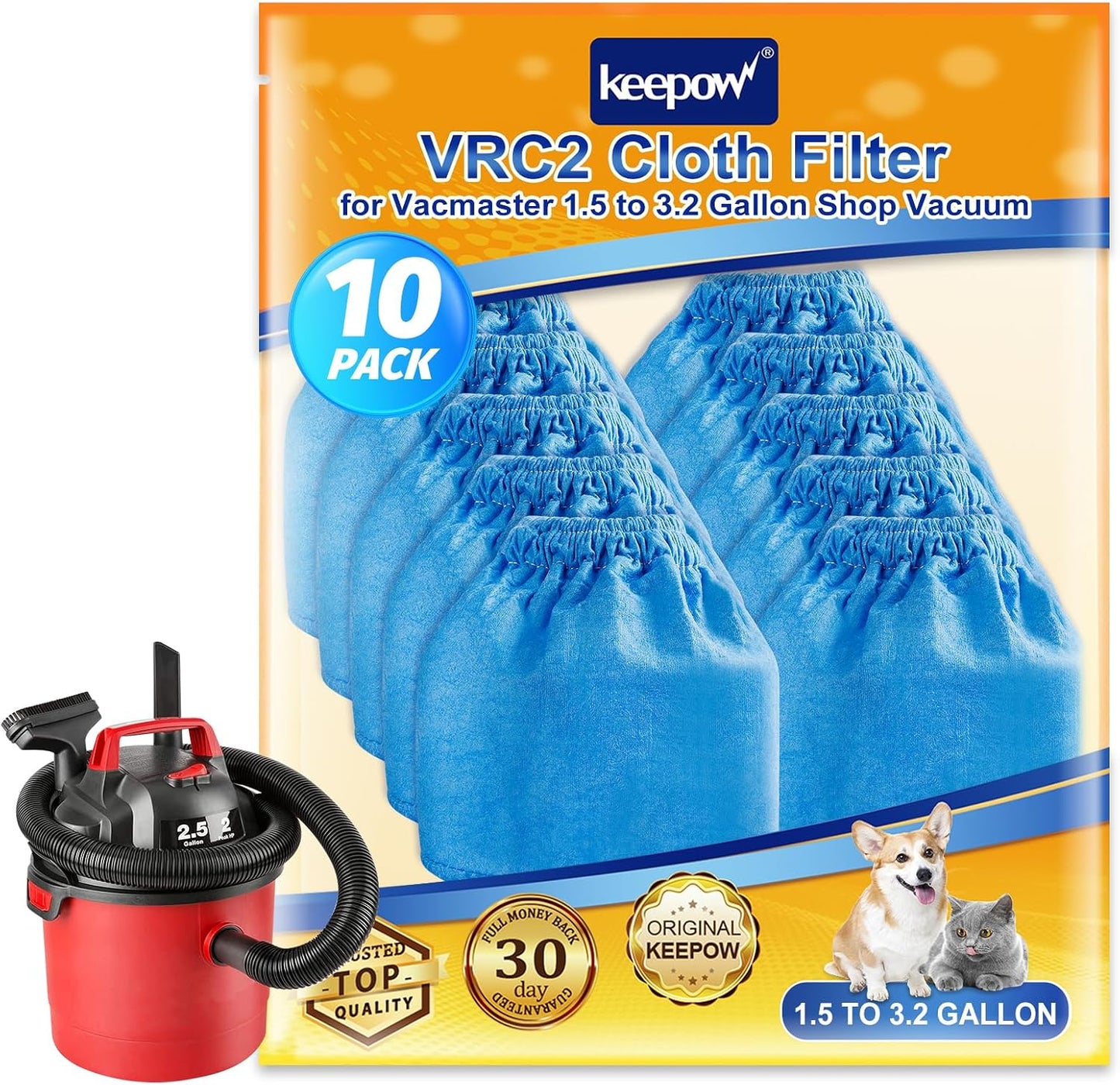 10 Filtros tela VRC2 comp Vacmaster 1.5-3.2gal