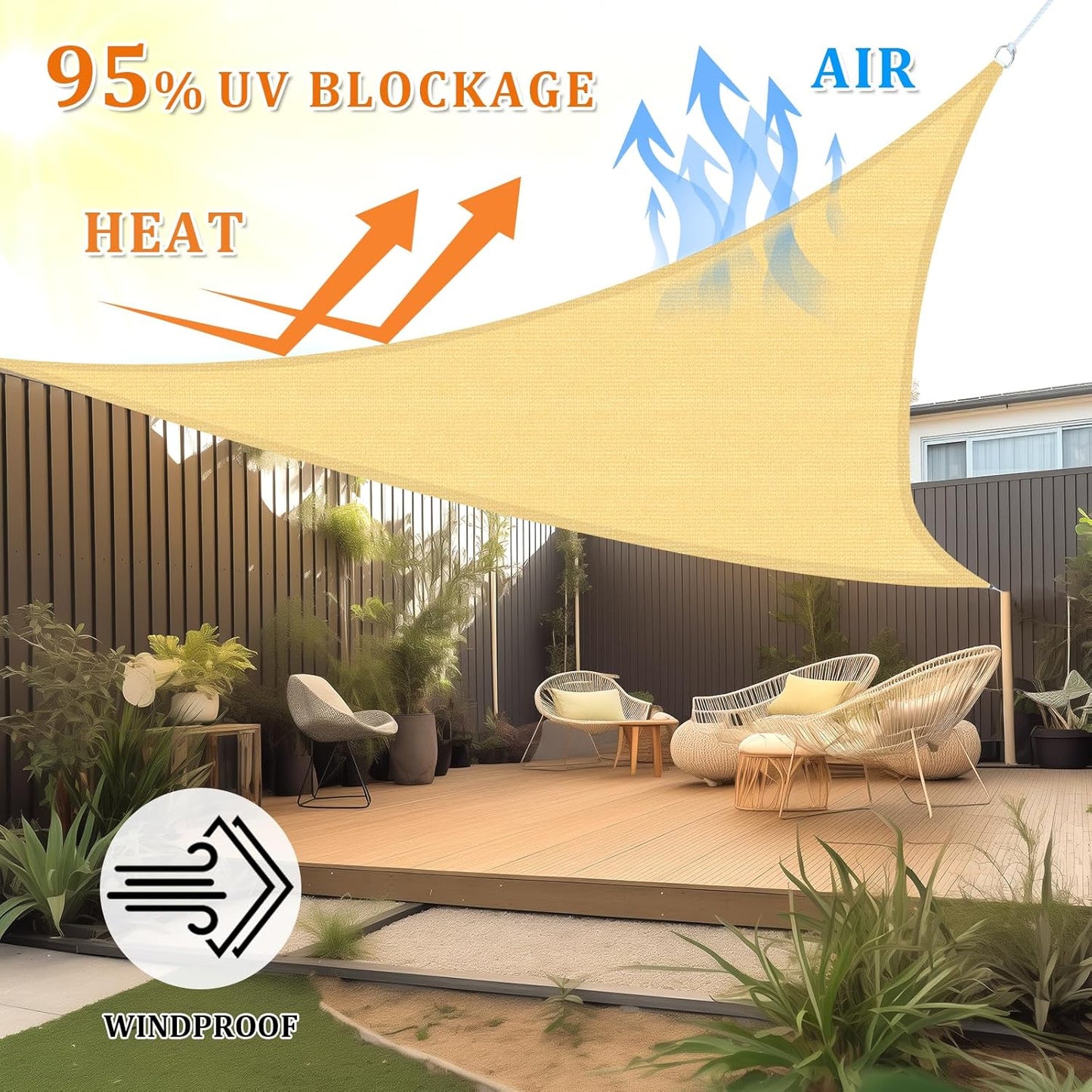 Parasol triangular 24x24x33.9pies bloqueo UV para patio