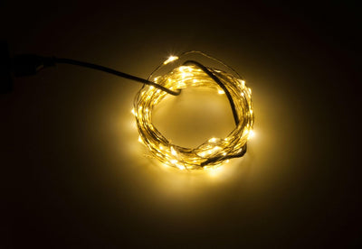 Guirnalda luces LED USB 100 bombillas 16" alambre plateado