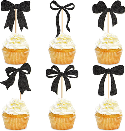 24 Pzas Topper Cupcakes Lazo Negro Decoración Pastel
