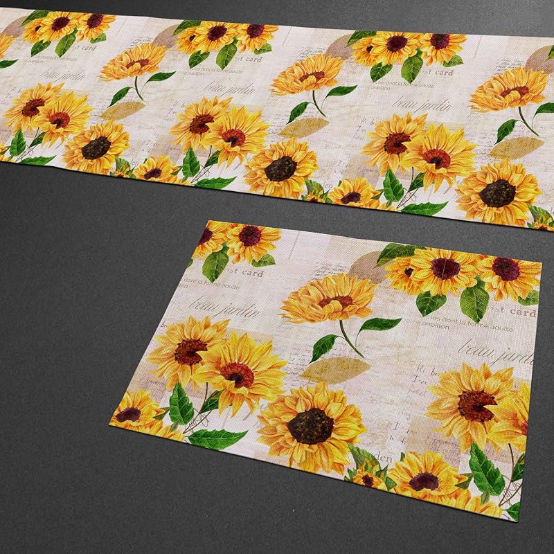 Set 6 caminos mesa manteles vintage girasol amarillo lino