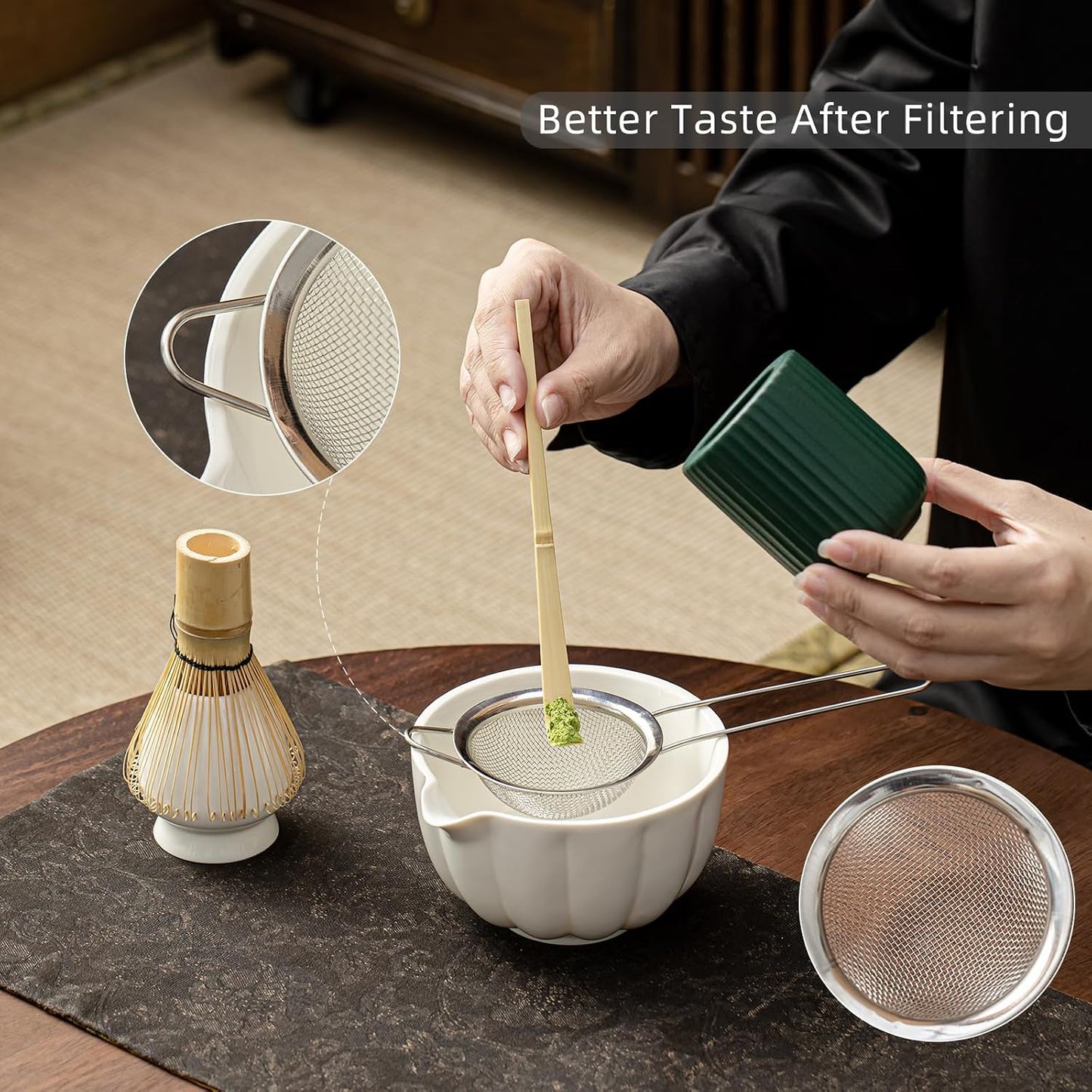Set 5 Pzas Batidor Matcha Cerámica Bambú Cuchara