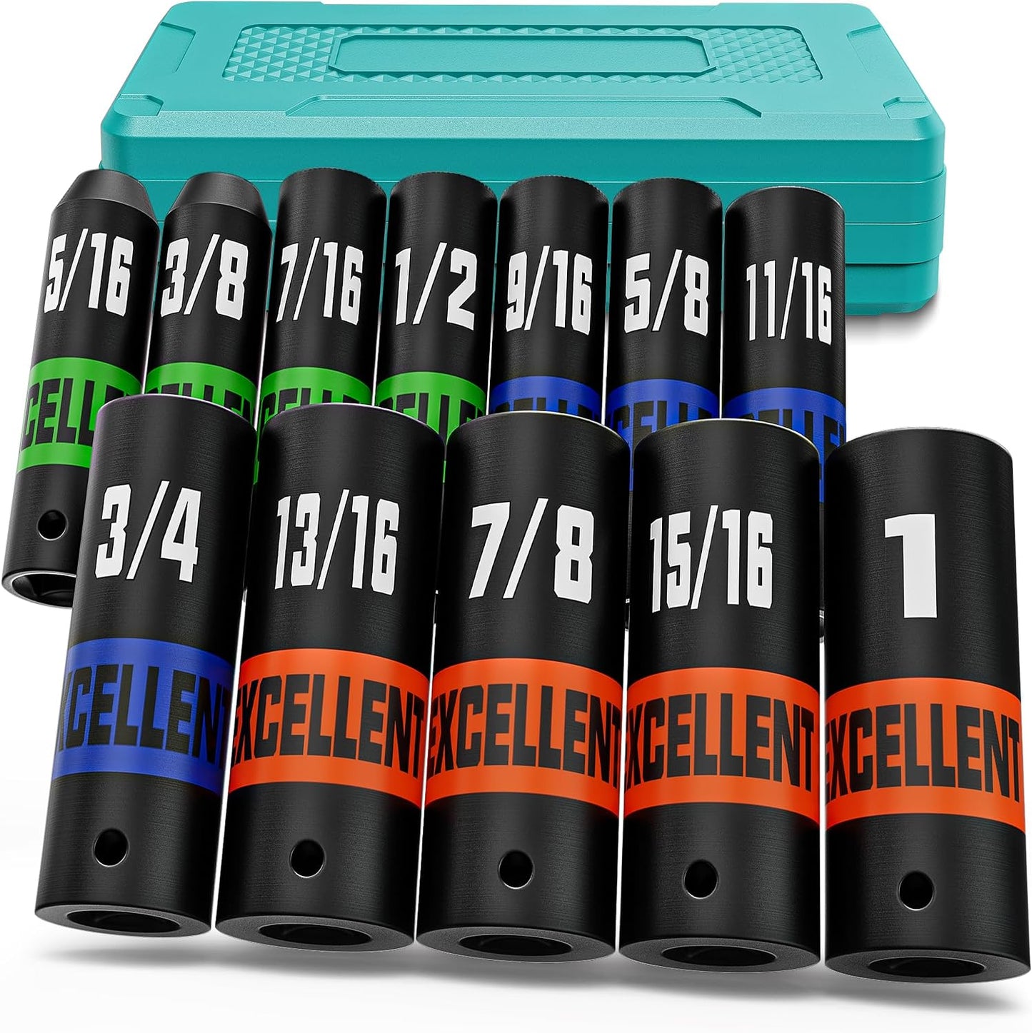 Set 12 dados impacto 3/8pulg profundos 5/16-1 SAE 6 puntos