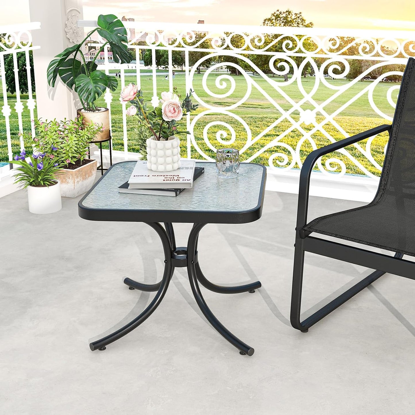 Mesa bistró patio 20" vidrio templado acero negro