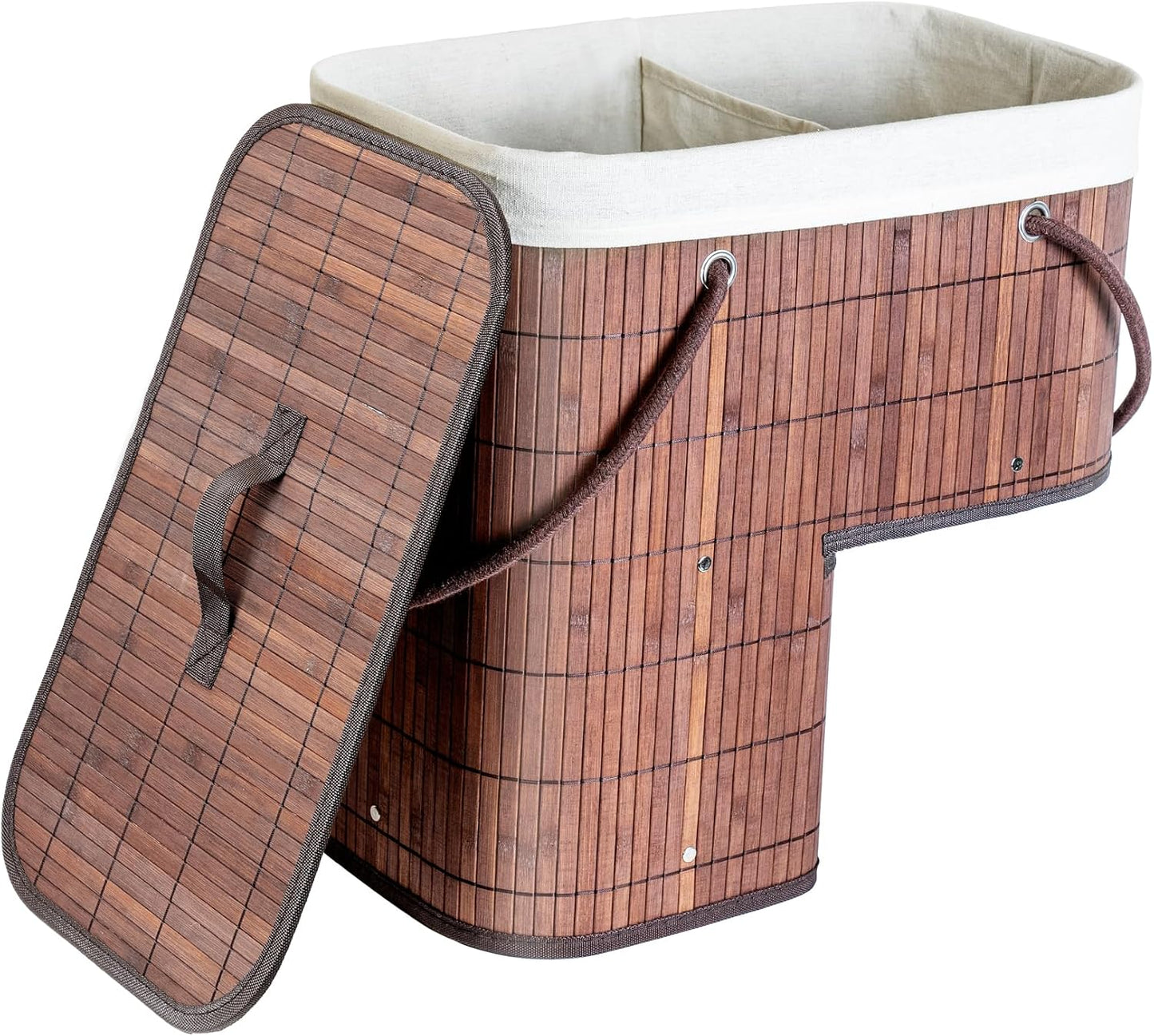 Cesta escalera con tapa asa organiz. bambú marrón