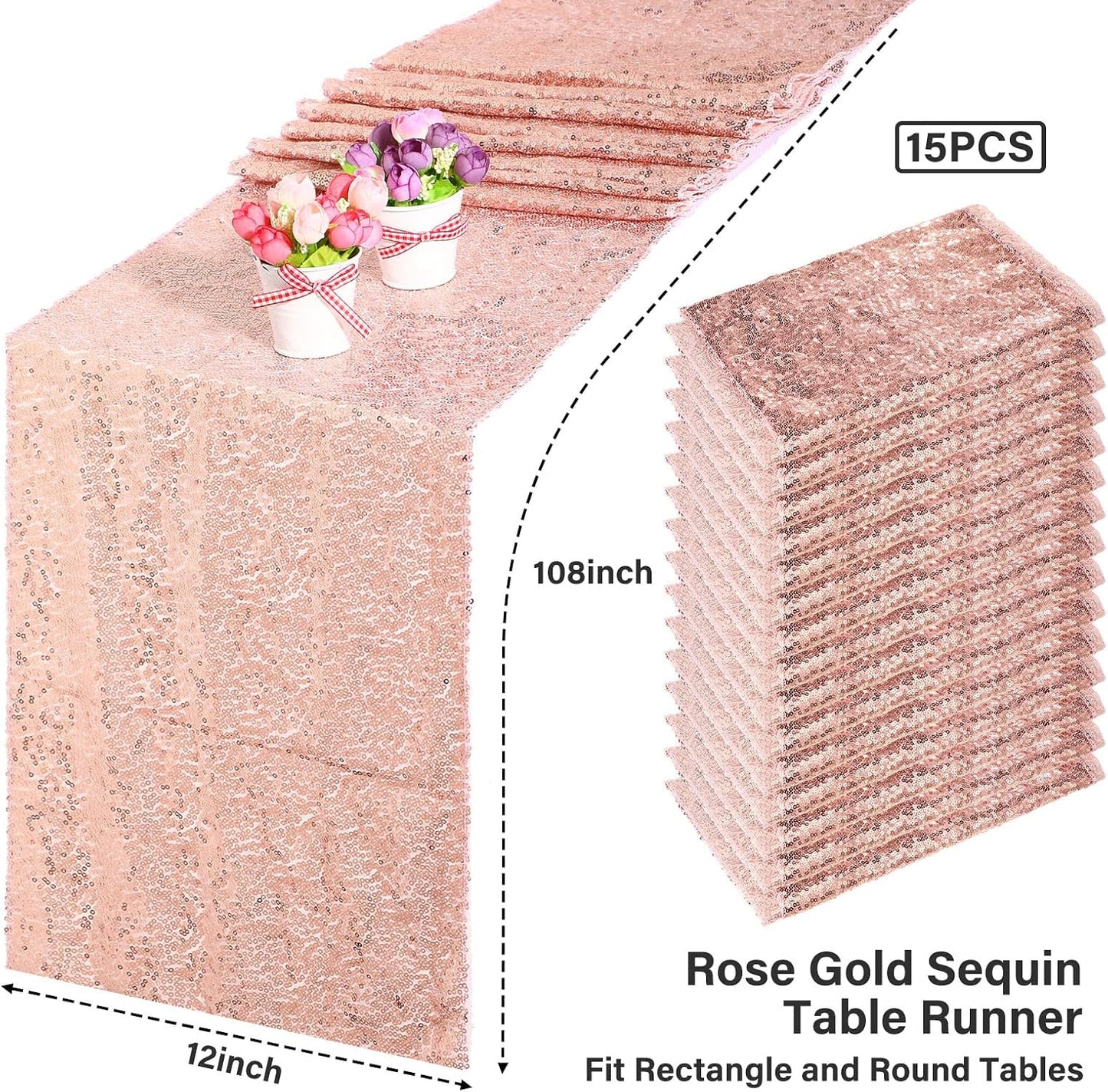 Mesa Camino Rectangular 12x108pulg 15pzas Oro Rosa