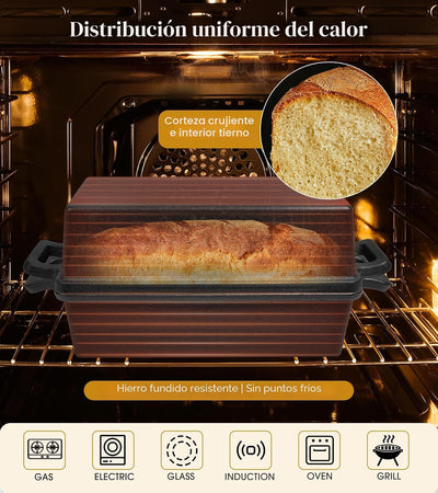 Molde hierro fundido 9x5pulg 2en1 apto horno pan casero
