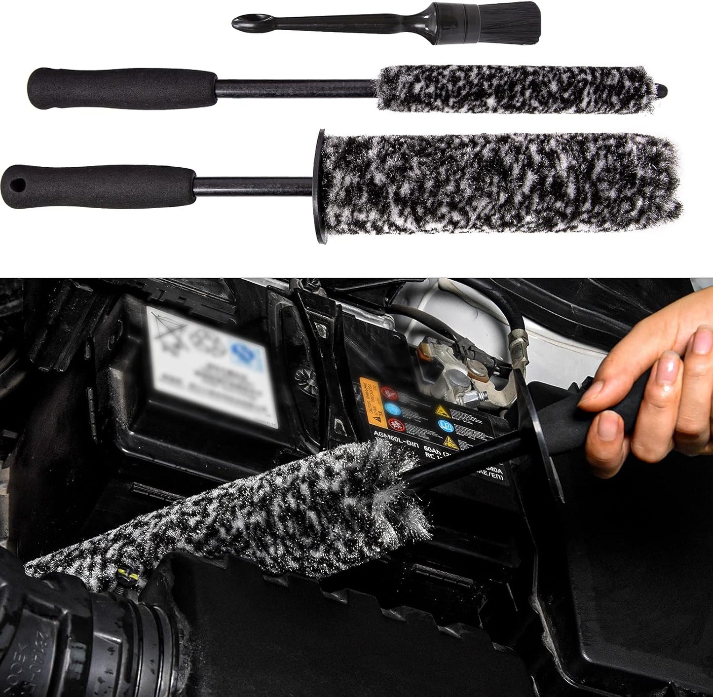 Kit cepillo llanta coche varilla fibra acero mango largo