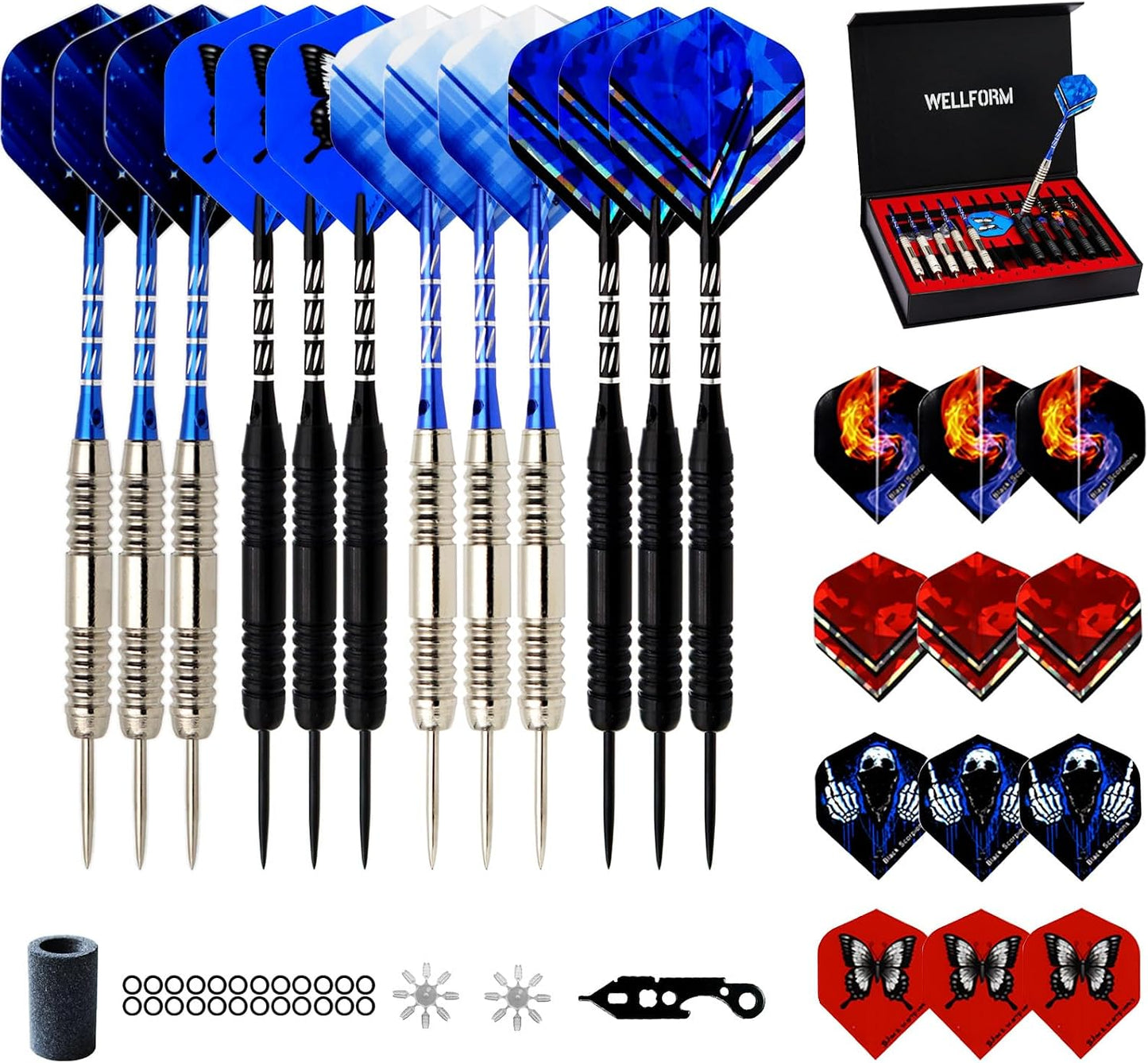 Set 12 Dardos Metal Barril Hierro Afilador Caja Regalo