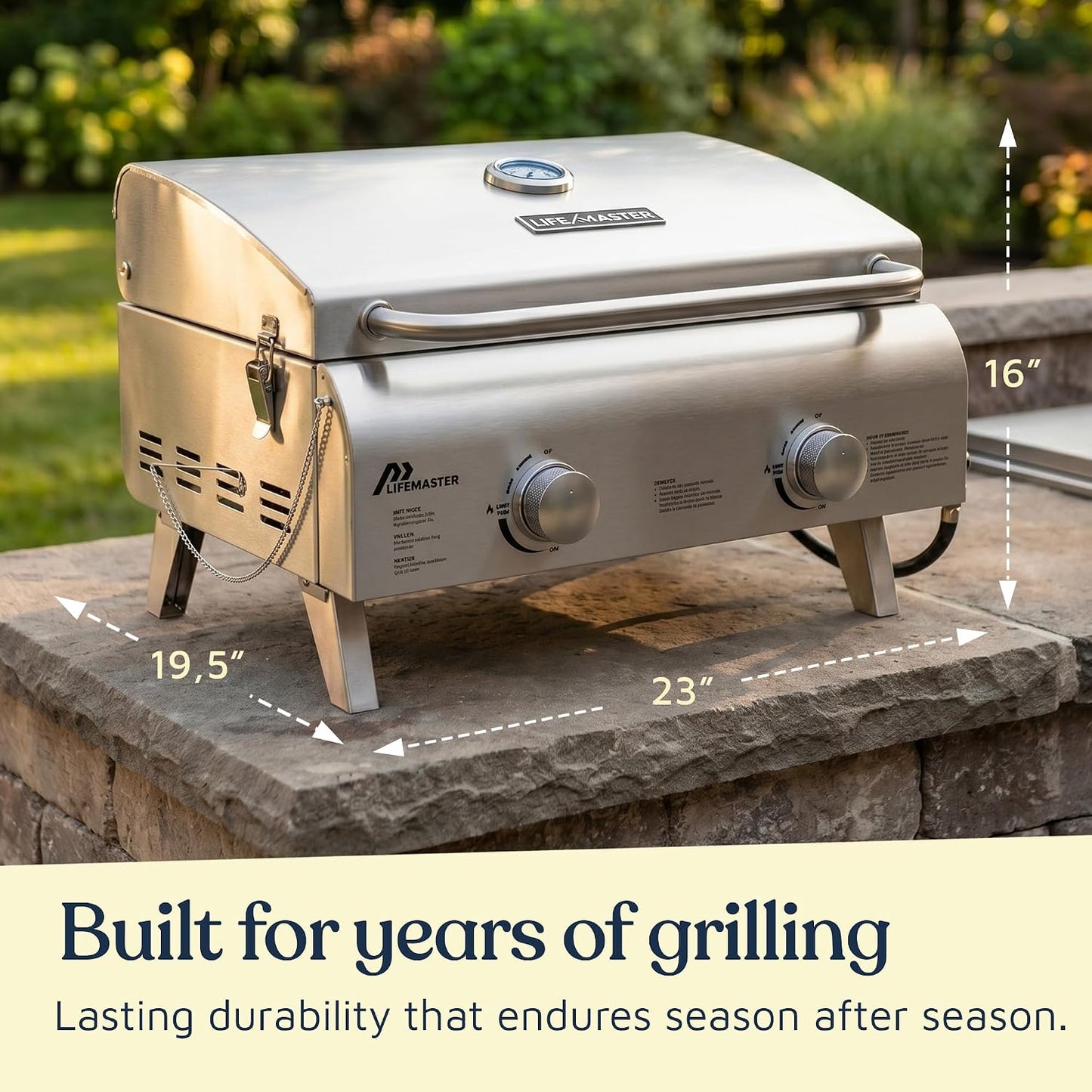 Parrilla gas acero inox 275pulg 2 quemadores 10000 BTU