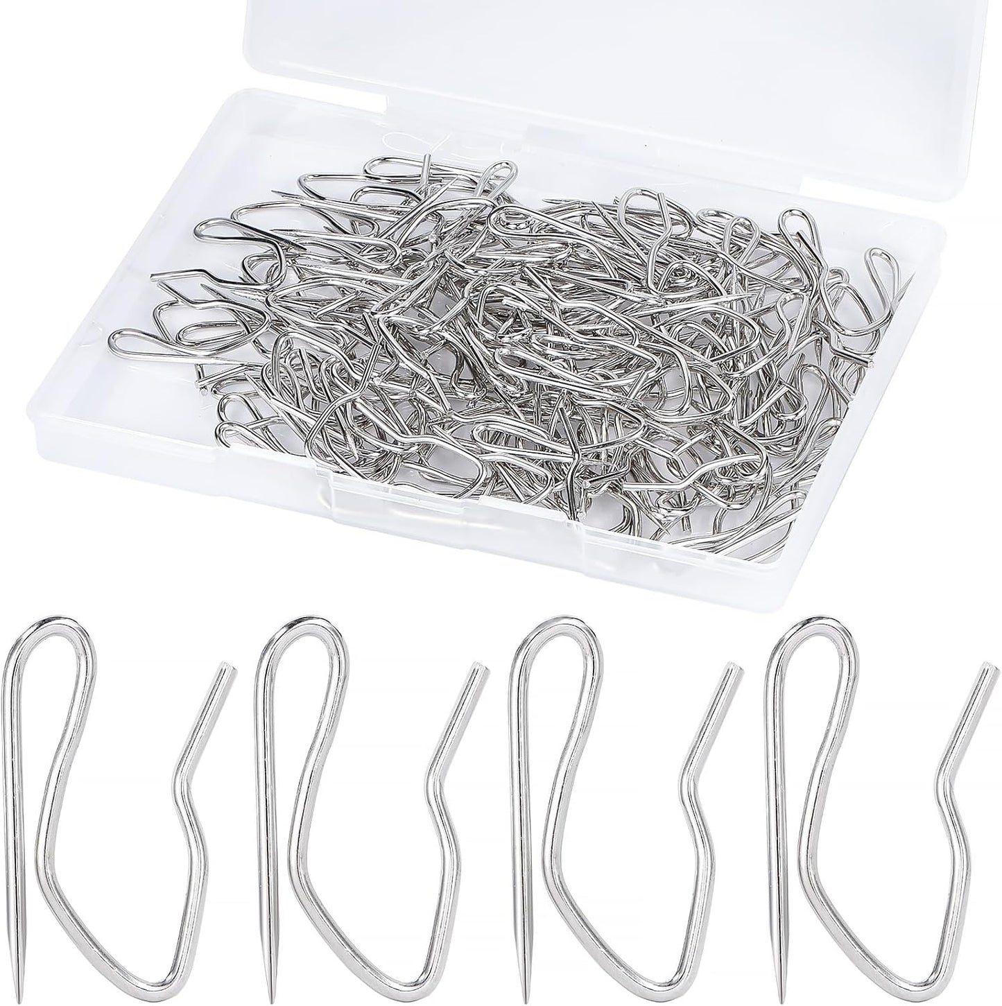 100 Ganchos Metal 1.2" para Cortinas Puerta Plateado
