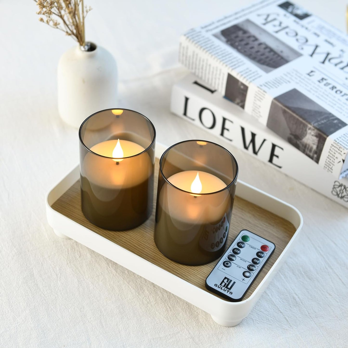 Velas LED acrílico gris parpadeantes juego 2 con control remoto