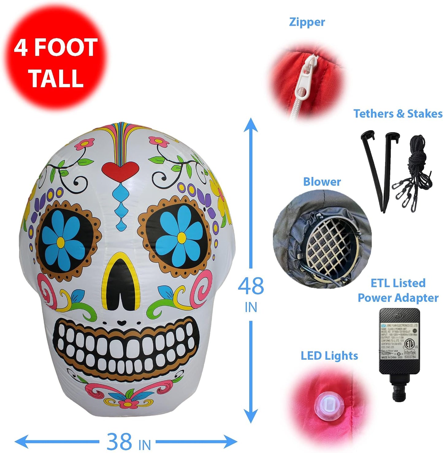 Luces LED inflables calavera 4ft Halloween