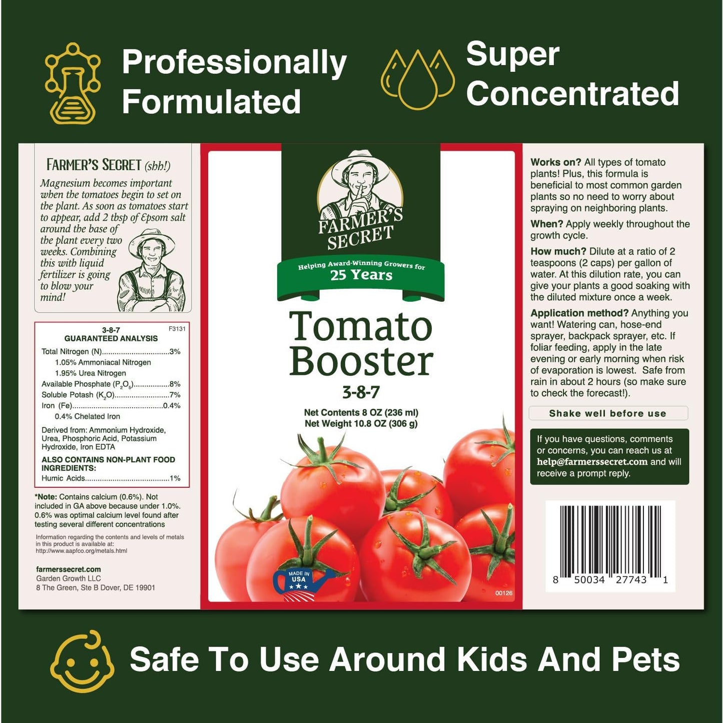 Fertilizante tomate 3:8:7 con húmico hierro 32oz