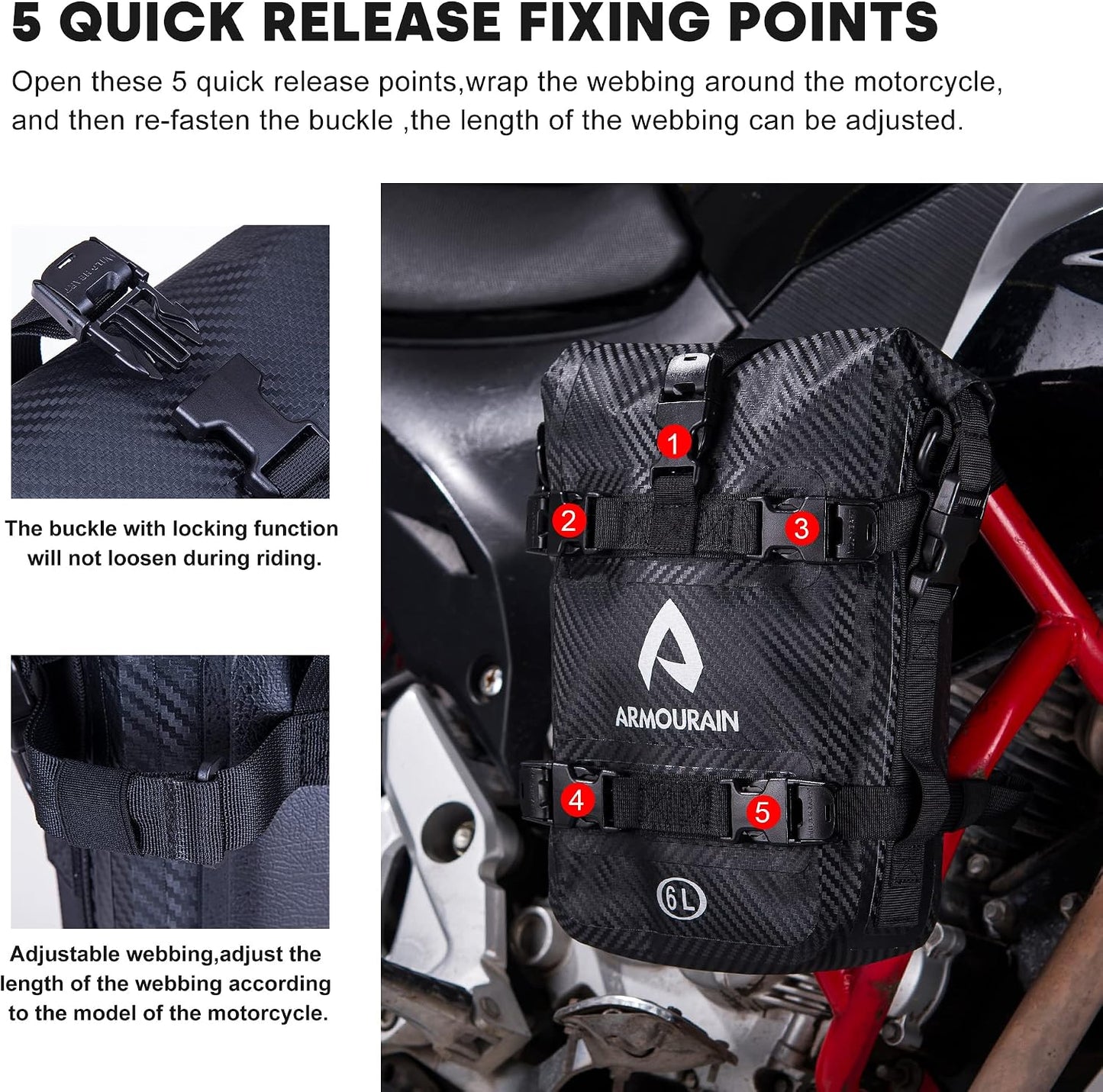 Bolsa impermeable parachoques motocicleta 6l con correa