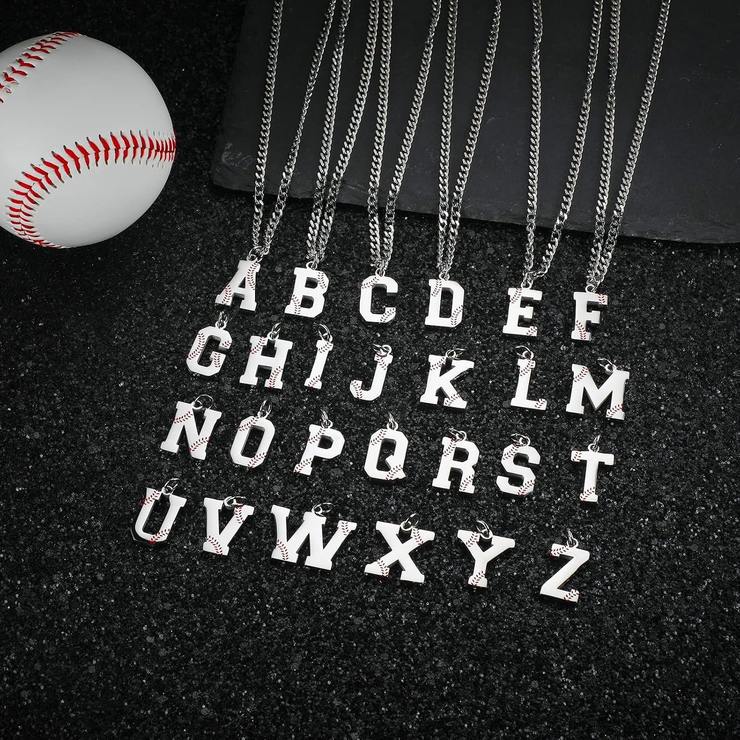 Collar iniciales béisbol cadena acero inox 22" hombre